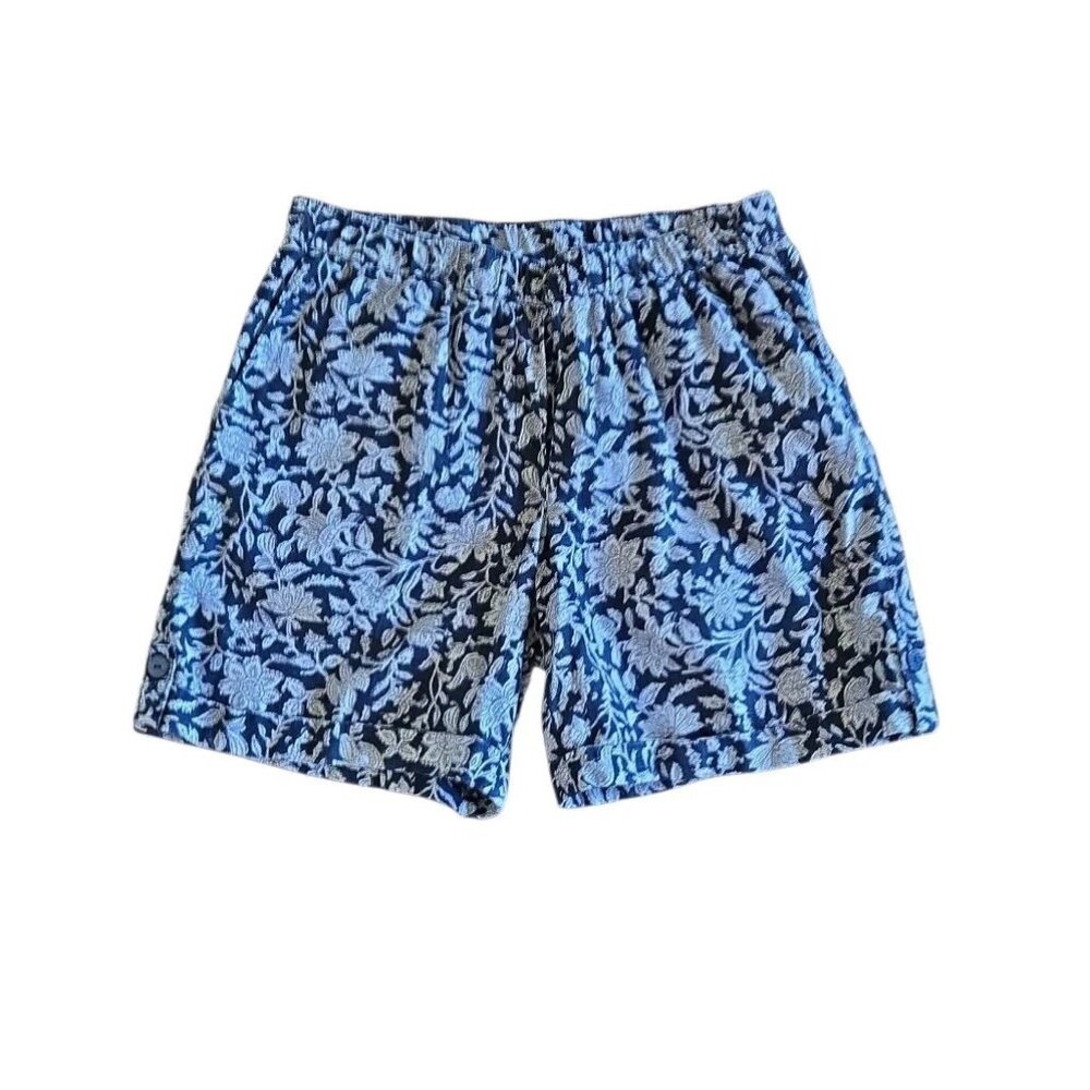 J. Jill Pure Jill Linen Blue Floral Pull On Cuffed Women's Shorts Pockets Size M